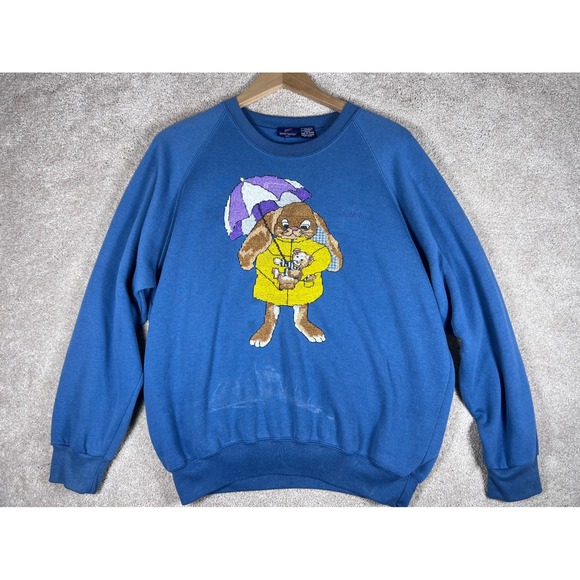 VTG Daniel Hechter Paris Crewneck Sweatshirt Bunny Rabbit Graphic Grannycore L - Picture 2 of 9